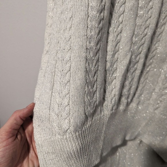 Athleta Crossroads Metallic Silver Cable Knit Sweater - Picture 5 of 8
